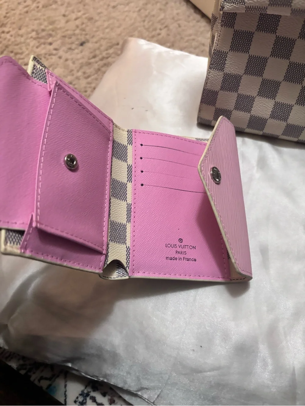 Inspired Louis Vuitton Gray Checkerboard Satchel with Pink Accent